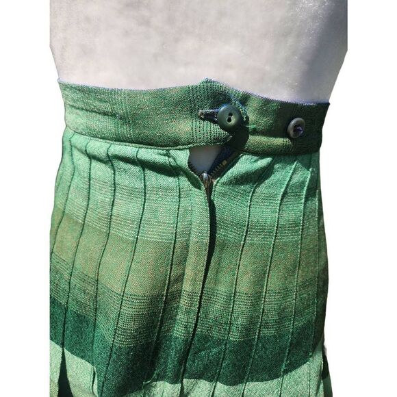 Vintage WOOL Plaid REVERSIBLE Pleated Skirt Midi 60s Blue Green Size Small - Picture 5 of 5